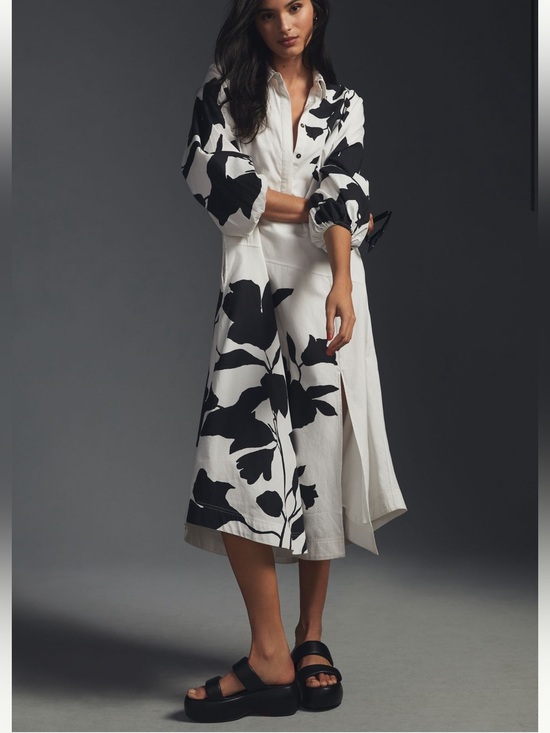 Maeve Dresses & Skirts - MAEVE • Jo Faulkner button front asymmetrical dress black white floral Small